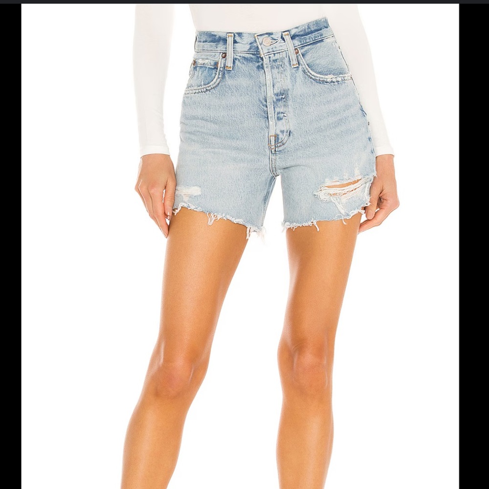 Agolde Blue Jean Shorts High-Waisted Distressed